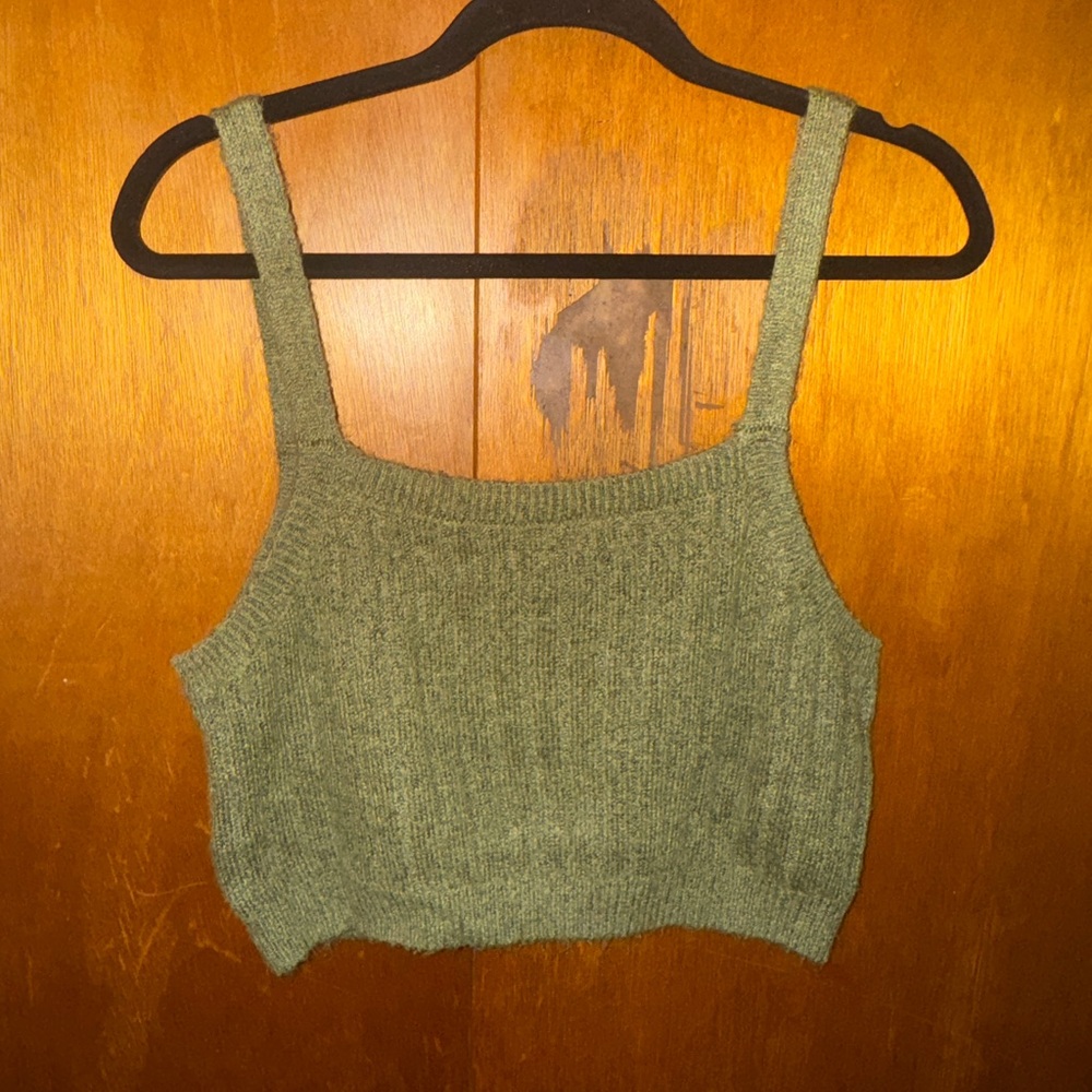 Knit Cropped Tank Top - Olive Green